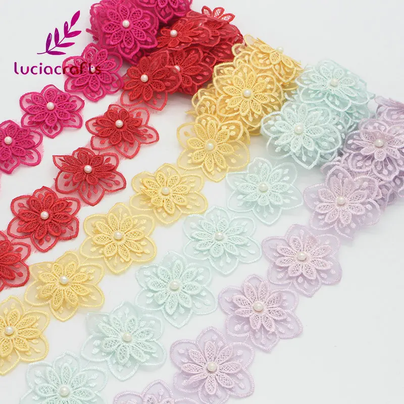 Lucia crafts, 1 год/партия, много вариантов, двойная вышивка, цветок с жемчугом, кружевные ленты, пошив одежды «сделай сам», аксессуары N0501