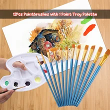 12 шт., кисти для рисования, нейлоновые волосы, набор кистей для рисования с 2 красками, палитра для акварельных акриловых масляных картин, подарок