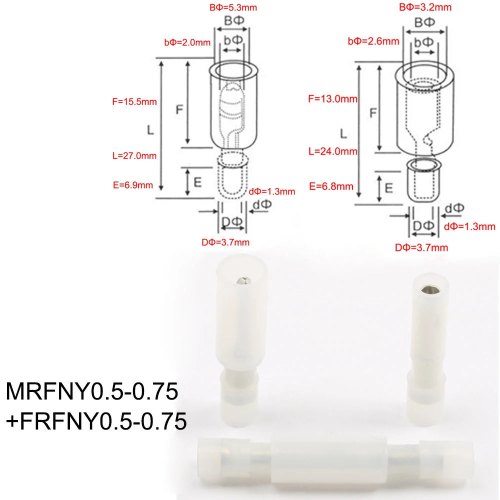 FRFNY MRFNY 50 пар в форме пули нейлон Латунь Женский Мужской изоляционный соединитель провода электрический обжимной терминал FRFNY+ MRFNY