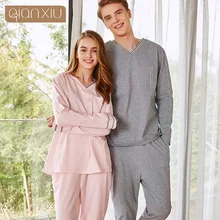 Новинка осени, домашняя одежда для мужчин, повседневный пижамный комплект, мужской Трикотажный Хлопковый пижамный комплект, парная футболка с v-образным вырезом и штаны