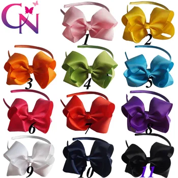 

30 Pieces/lot 5" Hair Bow Hairbands For Kids Girls Boutique Handmade Plain Ribbon Bows Satin Hard Headbands Hair Accessories