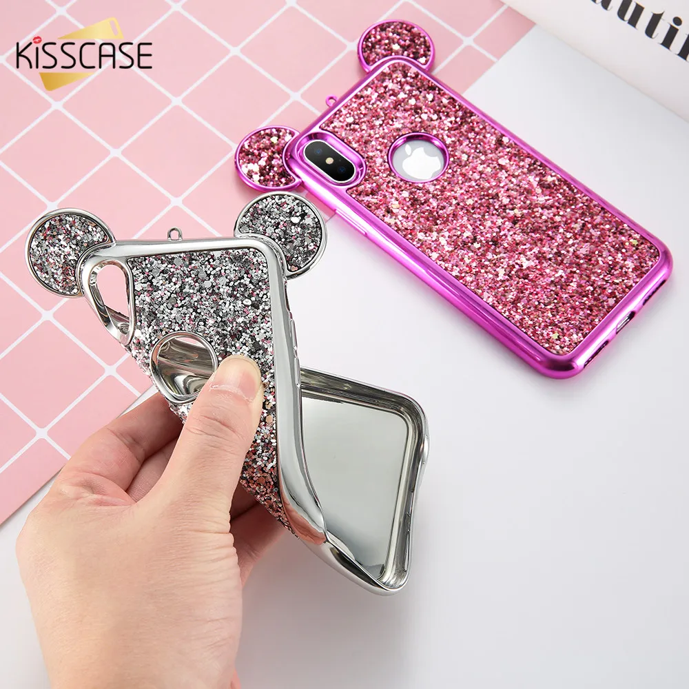 

KISSCASE Luxury Bling Girly Case For iPhone X 10 7 6s Plus Cute Mickey Mouse Ears Soft Silicone Case For iphone 5 5s SE 6 7 Plus