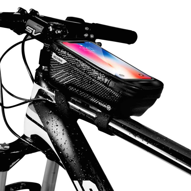 

WILD MAN Bicycle Bag Waterproof Press Screen Mobile Phone Bag Cycling Front Top Tube Frame Bag Cellphone Bag Bike Accessory