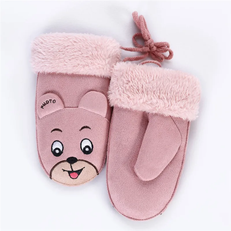 

Baby Kids Winter Gloves Cute Cartoon Children Girls Boys Twist Faux Suede Full Finger Wrist Warm Mittens Rope Gloves