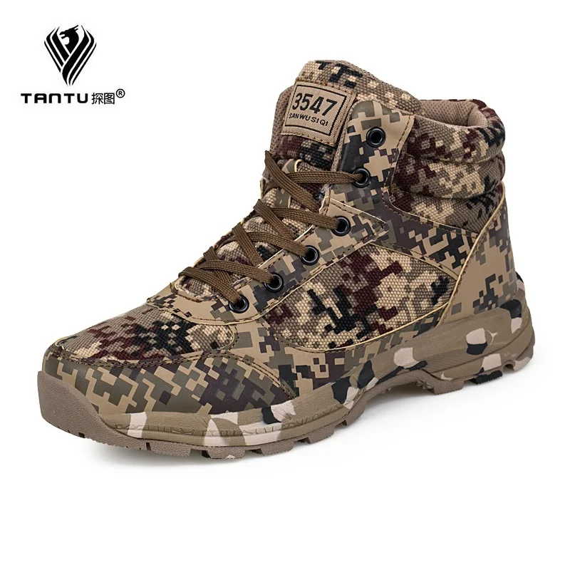 

TANTU winter Men Casual Work Shoes Spring Automatic Buckle Waterproof Canvas Combat Ankle Boot Tactical Military Army Boots