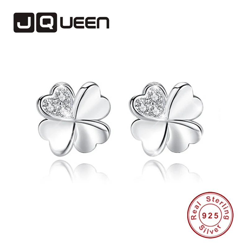 

JQUEEN Classic Silk Silver Four-leaf Clover Earrings 925 Earrings Wedding For Women Jewelry Bague Fem