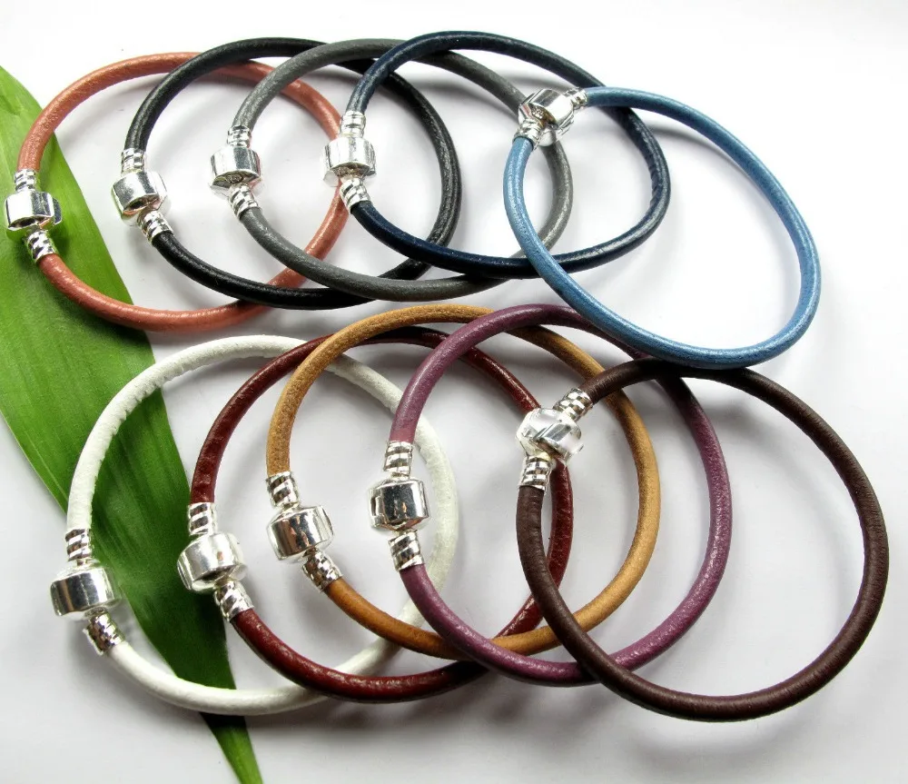 

On Sale !! Mixed 10pcs 4MM Genuine Leather Charm Bracelets S36849