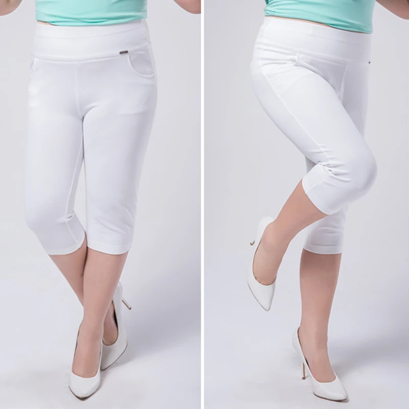 Super Stretch Pure Color Plus Size Female Elastic Band Pants Calf length Good Quality Extra Large Size Women Skinny Capris 6XL Super Stretch Pure Color Plus Size Female Elastic Band Pants Calf length Good Quality Extra Large Size Women Skinny Capris 6XL