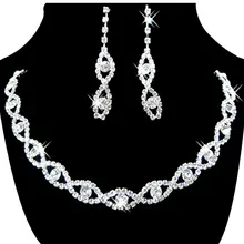 Women’s Jewelry Set Bridal Wedding 8 Shape Crystal Rhinestone Necklace Earrings