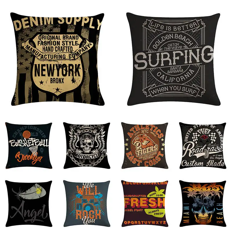 

Vintage Motorcycle Miami Beach Cushion Cover Pillow Case Letter Guitar Cartoon Decor Housse De Coussin Home Textile ZY1136