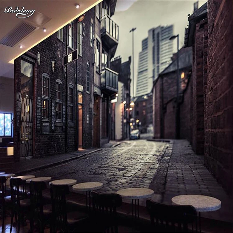 

beibehang Black and white retro nostalgia Continental Cafe Restaurant KTV street cafe large mural 3d wall murals wallpaper