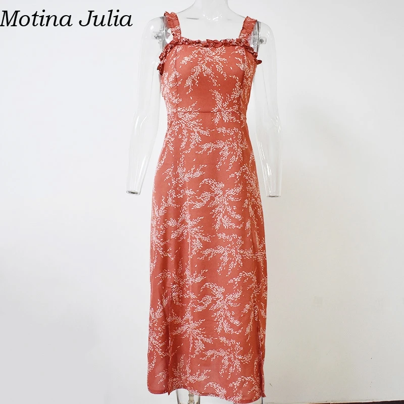 Женское длинное платье Motina Julia Пляжное из сплит шифона с принтом и рюшами на