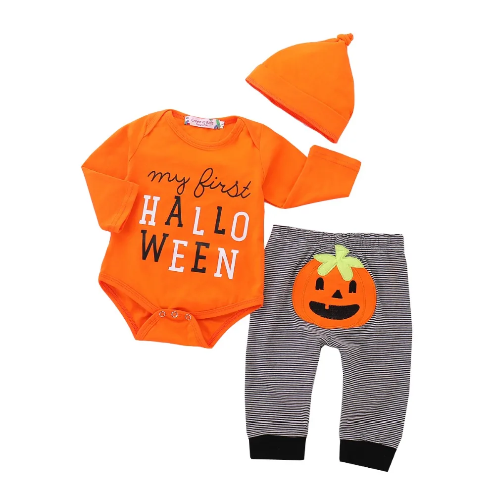 

Emotion Moms Cute 3Pcs Newborn Halloween Baby Girls Boys Long Sleeve Cotton Clothes Romper Playsuit Pants Outfits Set