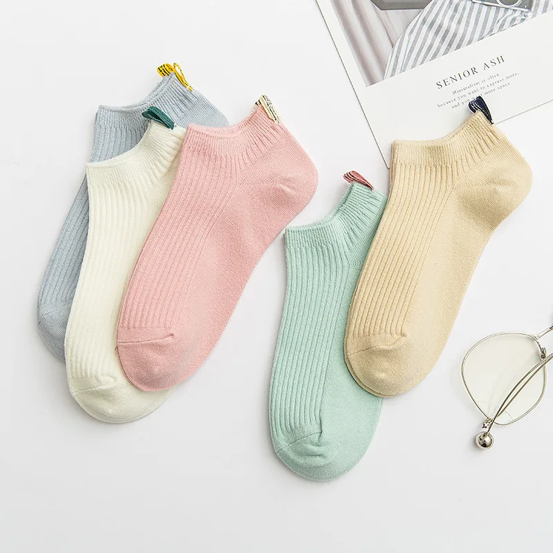 5 пара/лот, новые хлопковые носки для женщин, дышащие летние короткие носки в стиле Харадзюку, яркие цвета, модные женские носки