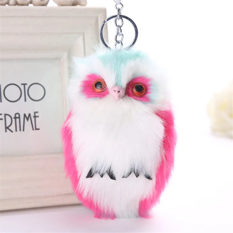 

Fancy&Fantsy 15cm Fluffy Owl Keychain Rabbit Fur Pompoms Key Chain For Women Key Chains Charm Car Pendant Key Ring For Handbag