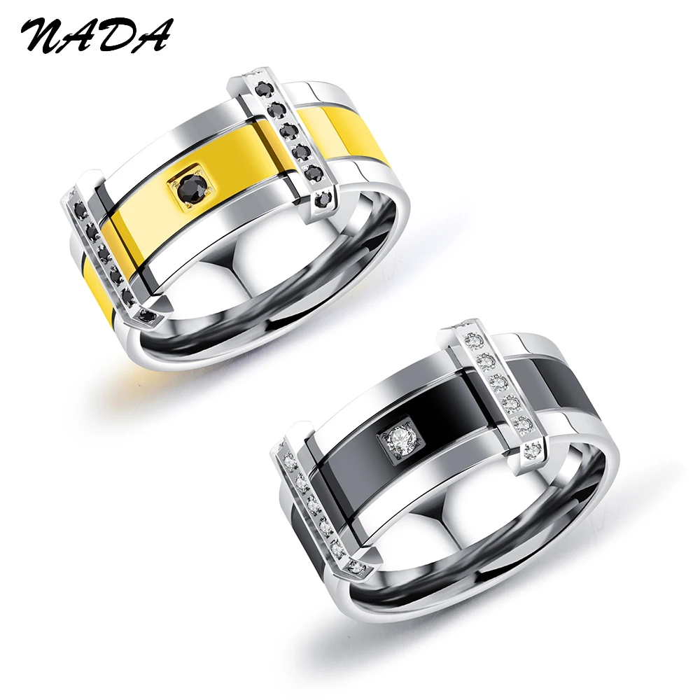 Punk Stainless Steel Biker Rings For Men Black / Gold Color Two Tone Design CZ Inlaid Male Boy Finger Bands R18144 | Украшения и