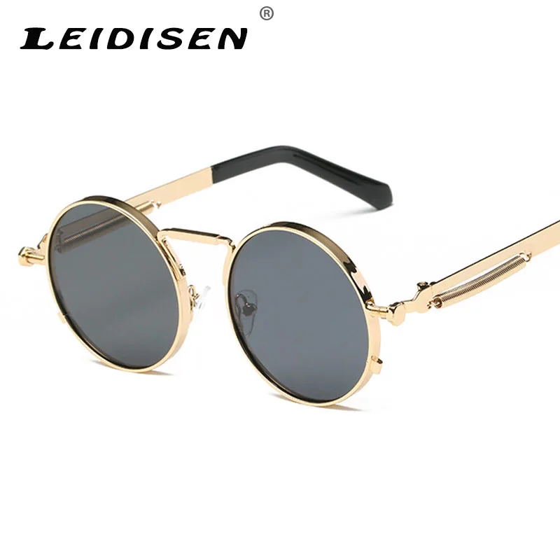 LEIDISEN Brand Men Sunglasses Gothic Steampunk Coating Mirrored Round