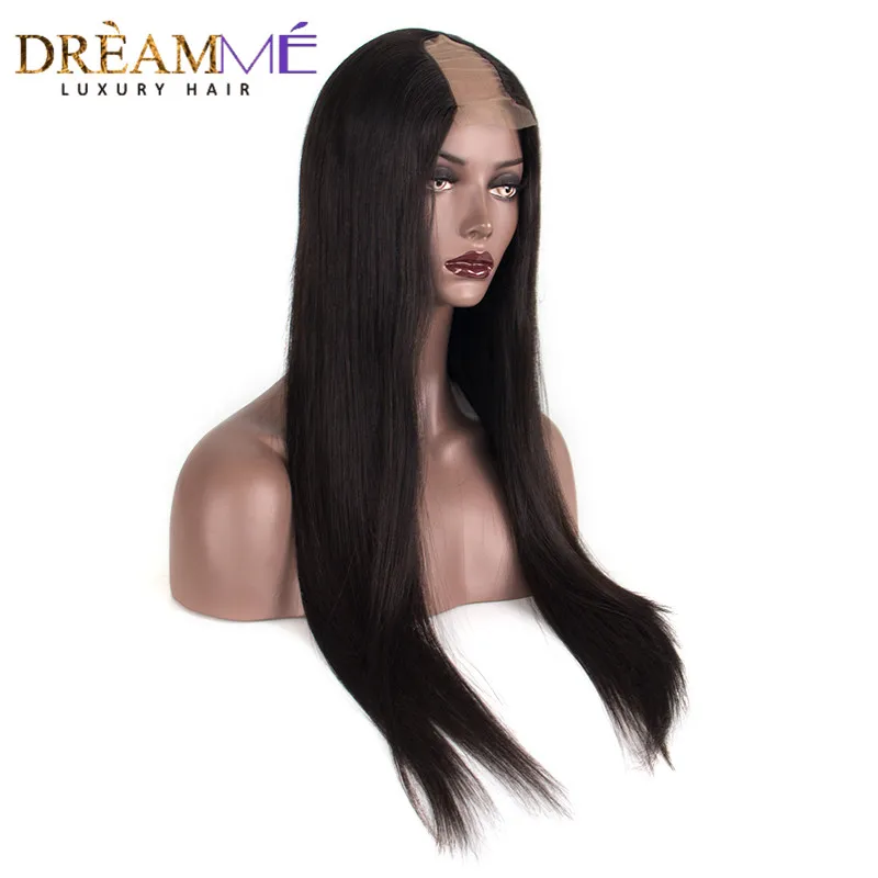 Jual Rambut Lurus 2X4 Bagian Tengah U Bagian Rambut Manusia Wig untuk Hitam Wanita Brasil Remy Rambut 10 22 Inches Renda Wig Mimpi Saya