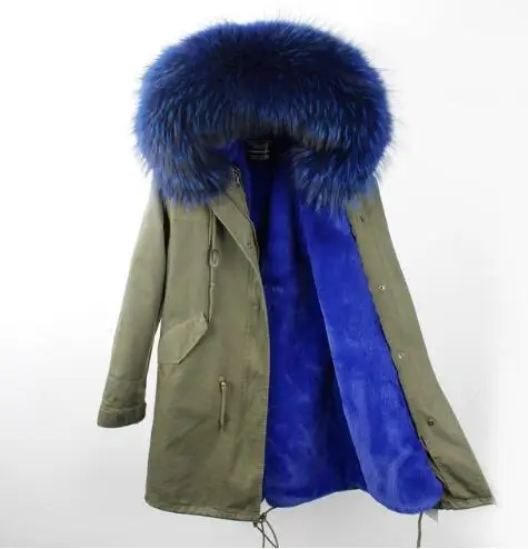 Женское камуфляжное пальто большого цвета из меха енота с капюшоном, парки, верхняя одежда, Длинная зимняя куртка со съемной подкладкой, брендовый стиль - Цвет: 14