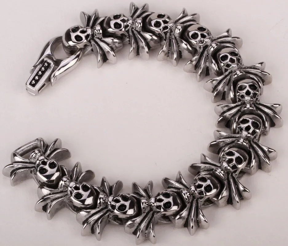 6Pcs Men Braided Leather Bracelets Black Punk Rock Skull Bracelet Adjustable