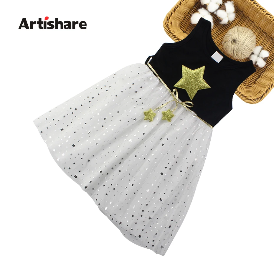 Artishae/платье для девочек; коллекция года; летнее праздничное платье принцессы без рукавов с принтом со звездой; одежда для детей 6, 8, 10, 12 лет