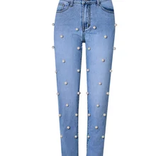 Европейские модные уличная Высокая талия вышитые расклешенные джинсы с рваной отделкой свободные мыть прямые джинсовые брюки pantalones 2584