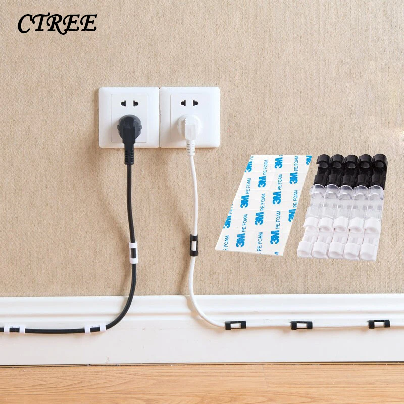 

CTREE 20Pcs 3M Self-adhesive Wire Holder Clip Line Fixing Card Office Cable Data Cable Wire Storage Finisher Fixed Clip C857