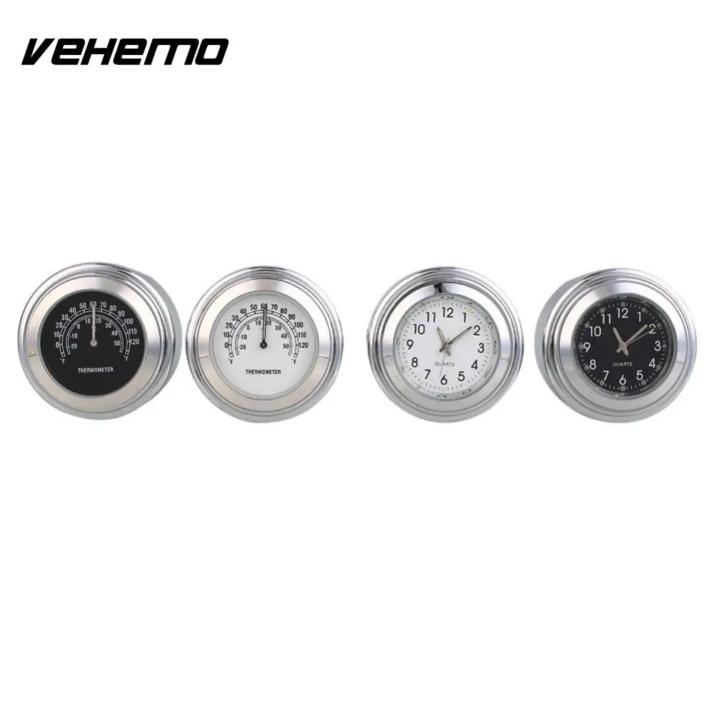 

Vehemo Universal Waterproof Motorcycle Handlebar Mount Round Clock Watch and Handlebar Mount Round Thermometer Clock Watch