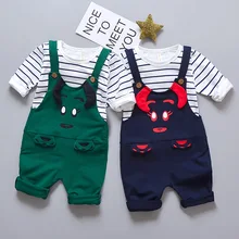 Bibicola/весенняя одежда комбинезон для маленьких мальчиков и девочек Комбинезон детский Рог из мультфильма на бретельках, хлопковые брюки, комбинезоны для детей