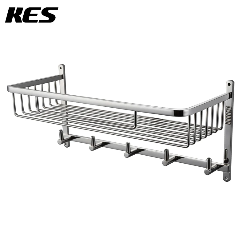 

KES A212er Wall Mount, Polished /Brushed (A2128-2)8 Bathroom Lavatory Rectangular Basket Shelf with Towel Hook Hang