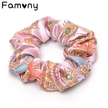 

Women Fashion Chinoiserie Smooth Silk Embroidery Floral Hair Accessories Ties Bands Rope Ring Scrunchie Headbands Oriental Style