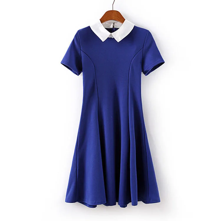 

New Fashion Ladies' elegant sweet peter pan collar dress office lady short sleeve slim office dress