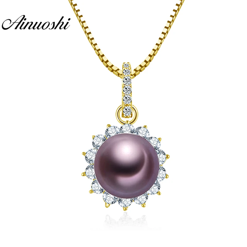 

AINUOSHI 10K Yellow Gold Pearl Pendant White Pink Purple Color Freshwater Pearl Pendant Women Jewelry Gifts Separate Pendant