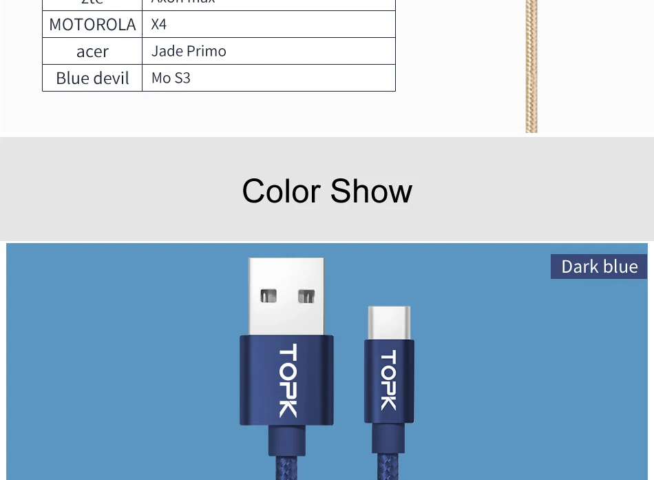 TOPK usb type-C кабель, Мягкий Нейлоновый плетеный кабель для синхронизации данных, зарядный кабель type-C для samsung Galaxy S9 huawei P20 lite USB C