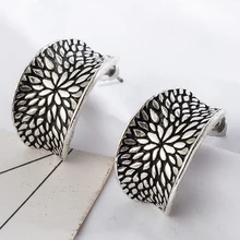 Винтажный серебряный цвет Женская Сережка-гвоздик этнические цветы тотемные серьги для женщин серьги геометрической формы pendientes aretes mujer moda