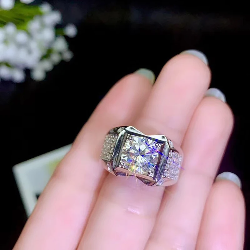 BOEYCJR 925 серебро 0.5ct/1ct/2ct/3ct F цвет Moissanite VVS обручальное свадебное кольцо с бриллиантом для мужчин с национальным сертификатом