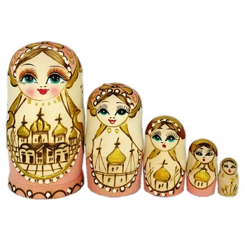 

Set the doll Russian imported genuine article 5 layer pure manual pyrography bronzing castle dolls gift package linden wood