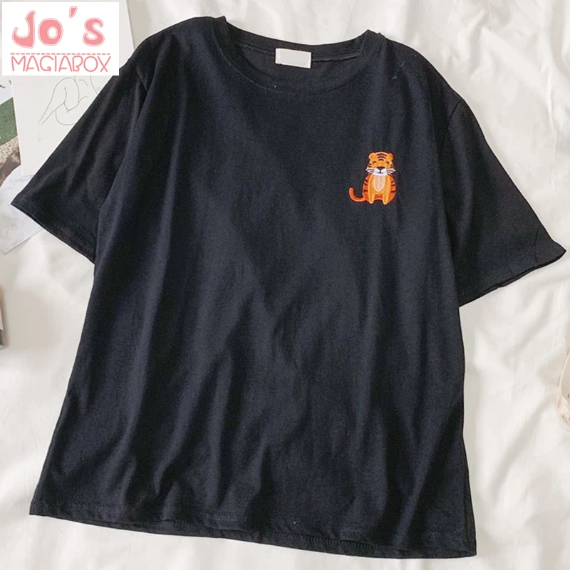 

Summer Kawaii Embroidery Animal O-Neck T-shirt Women Short Sleeve Vogue Female Ulzzang Sweet Tops Tee Ladies Casual T-shirt