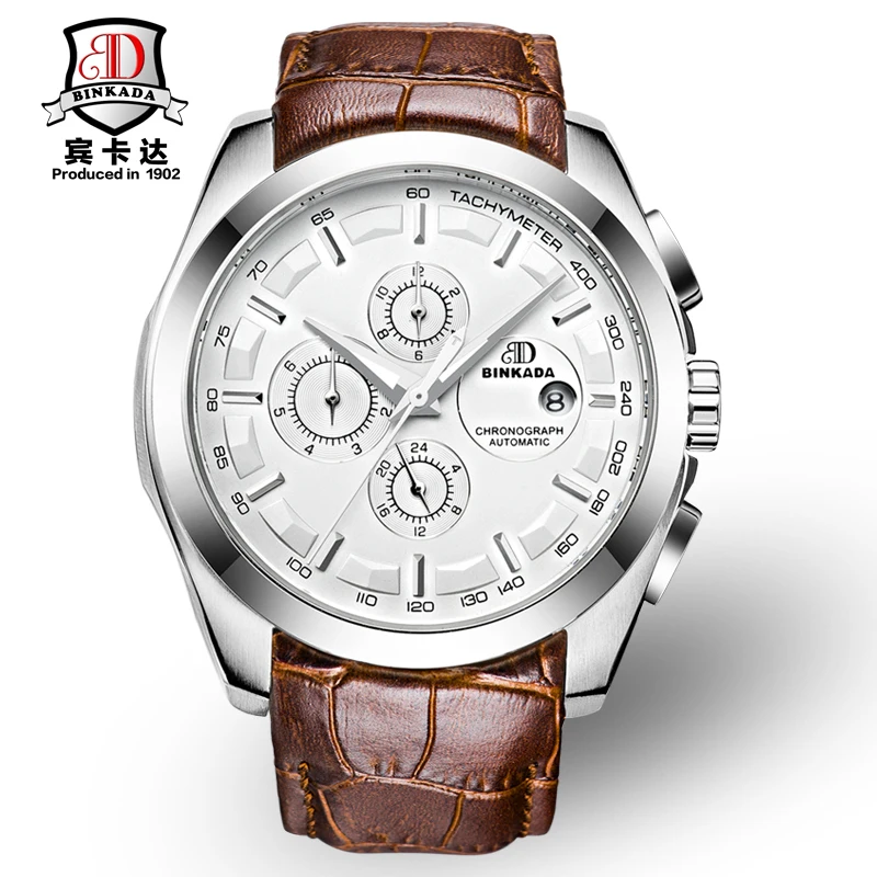 Binkada الفاخرة ماركة الساعات الرجال الساعات الأوتوماتيكية جلد طبيعي للماء الذكور عارضة الأعمال المعصم ووتش الساعات Binkada الفاخرة ماركة الساعات الرجال الساعات الأوتوماتيكية جلد طبيعي للماء الذكور عارضة الأعمال المعصم ووتش الساعات