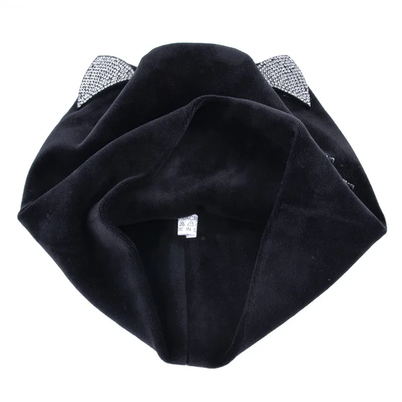 CHSDCSI Стразы Skullies зимние женские шапочки бархатные Skullies кепки с мигающими ушками для девочек милый капот Дамы Теплый