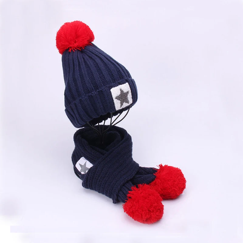 Maylisacc 7 цветов зима теплая вязаная шапка Кепки с шарфами утолщенной шерсть для 3 до для детей 12 лет мальчик девочка спорт на открытом воздухе кепки комплект