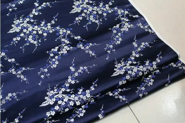 CF61 1 ярд китайский цветок сливы шелковая парча ткань Cheongsam одежда костюмы DIY Ткань для шитья кушион покрывало ткань - Цвет: 7 dark blue