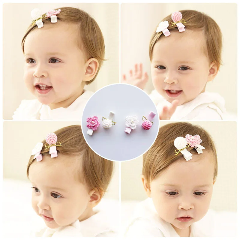2PCS New Creative Cute White Flower Pink Ball Baby Headdress Kids Hair Clips Children Hair
