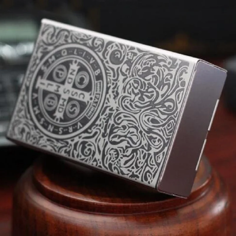 

High-quality storage box Aluminum shell thin automatic cigarette case EDC men's metal laser DIY collection box Constantine