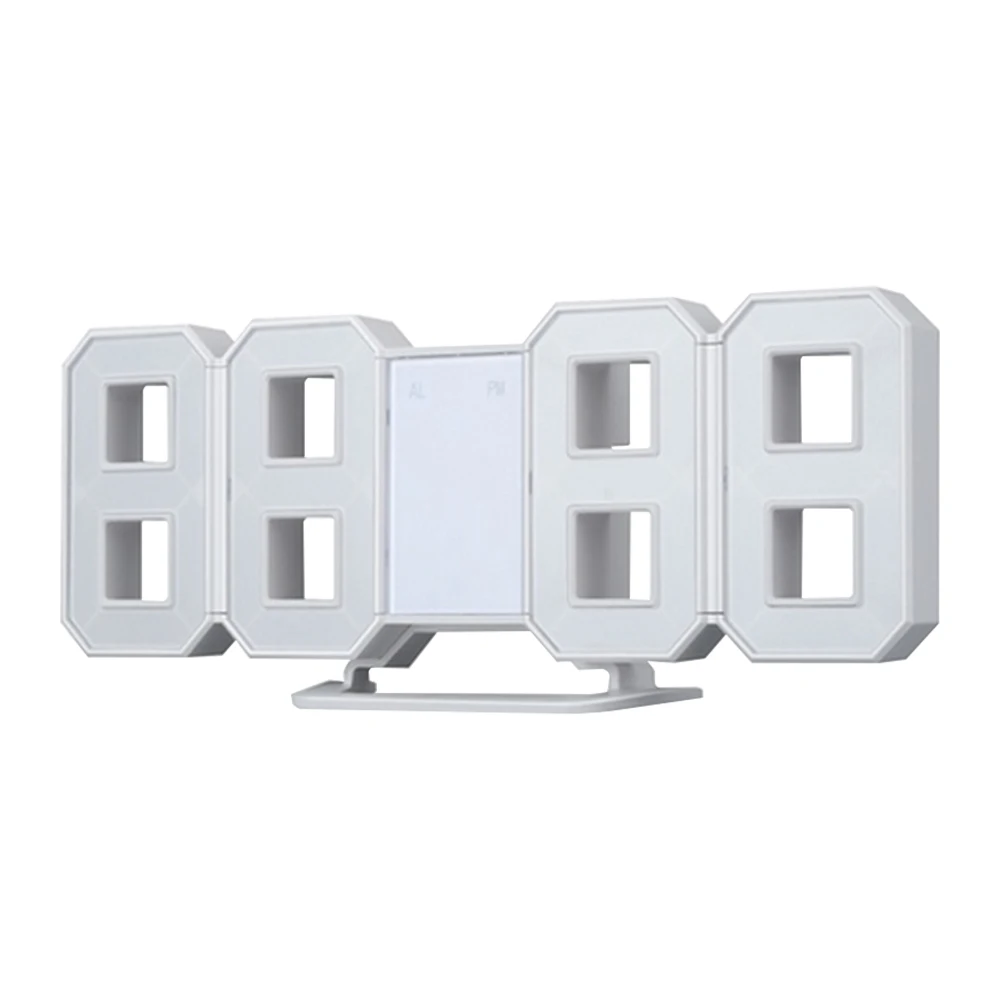 White Digital Large 3D Alarm Clock White LED Display Digital Numbers Wall Clock With 3 Levels Brightness Alarm Snooze Clock - Цвет: White