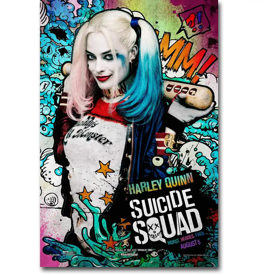 Batman Harley Quinn Joker Superheroes Art Silk Fabric Poster 13x24 24x43 inch