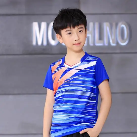 New badminton wear shirt, men/women children's tennis jerseys,table tennis shirt shorts clothes,children's sportswear T-shirt - Цвет: child blue shirt