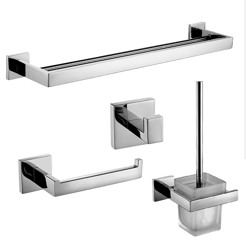 Современный SUS 304, нержавеющая сталь, серебро, аксессуары для ванной комнаты, набор хромированных аксессуаров для ванной, квадратная основа, полированные Товары для ванной