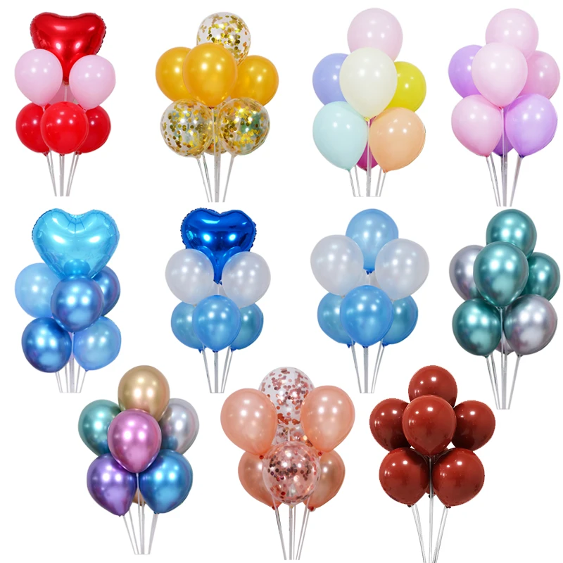 

Chrome Metallic Pastel Macaron Confetti Latex Balloons Plastic Stand and Base Birthday Wedding Decorations balloon holder stick
