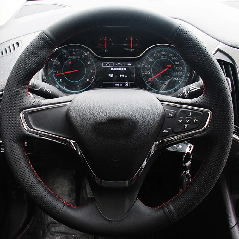 

Free Shipping High Quality cowhide Top Layer Leather handmade Sewing Steering wheel covers protect For Chevrolet Cruze